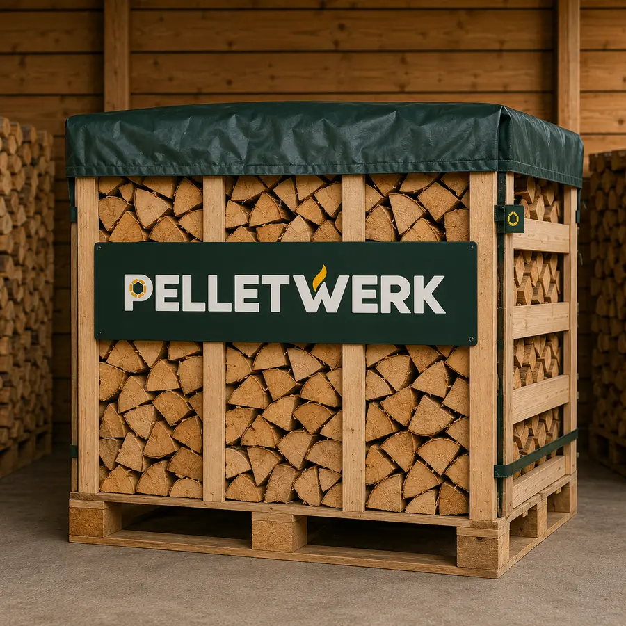 Kaminholz — realistisch palettiert und transportbereit