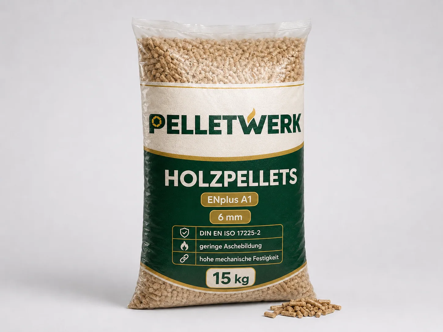 Holzpellets ENplus A1 6 mm · Vorratspalette 990 kg (66 × 15 kg)