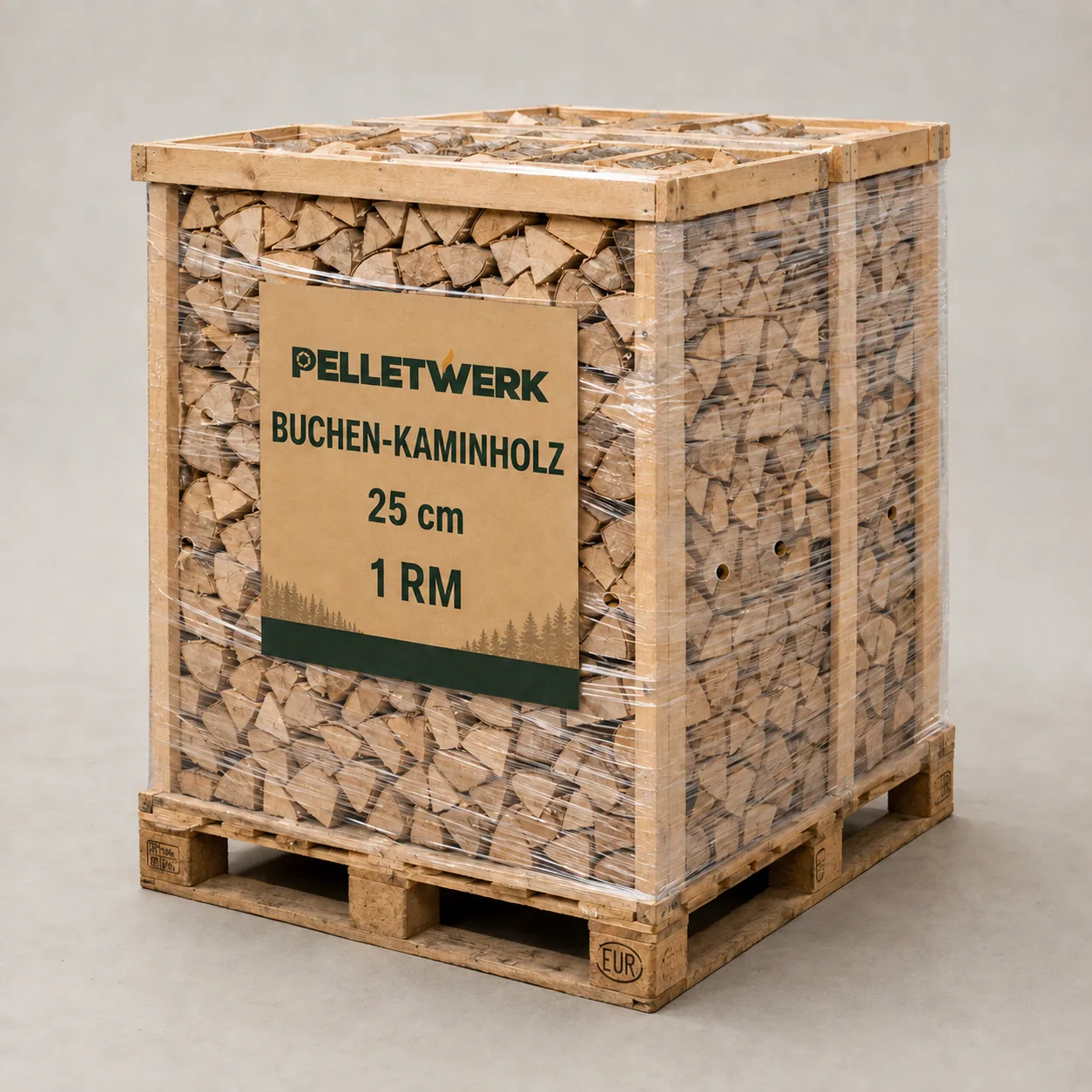 Trockenes Buchen-Kaminholz 25 cm · Vorratspalette 1 RM