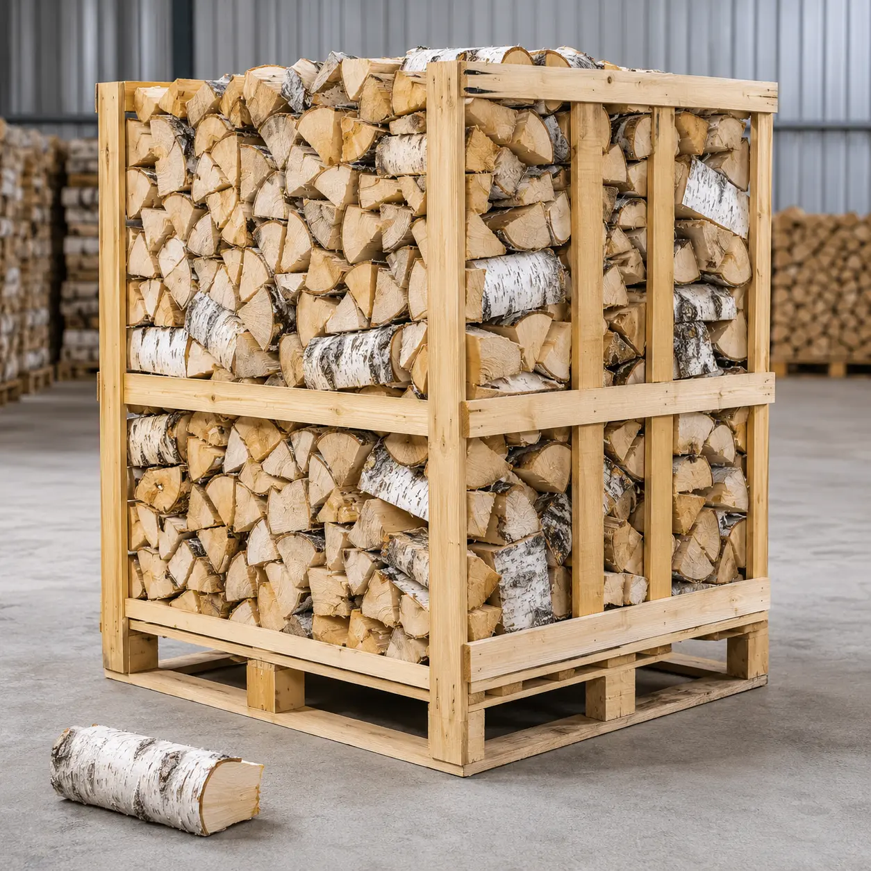 Legna di betulla secca 25 cm · pallet completo da 1 metro stero accatastato