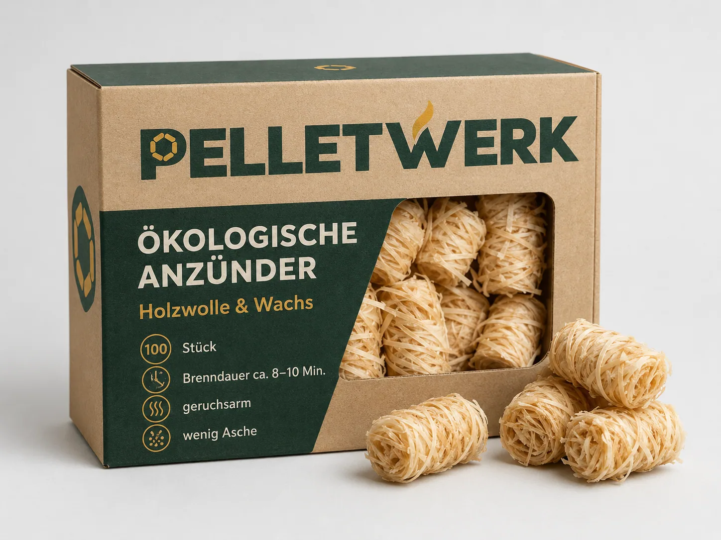 Ökologische Anzünder aus Holzwolle und Wachs – 100 Stück