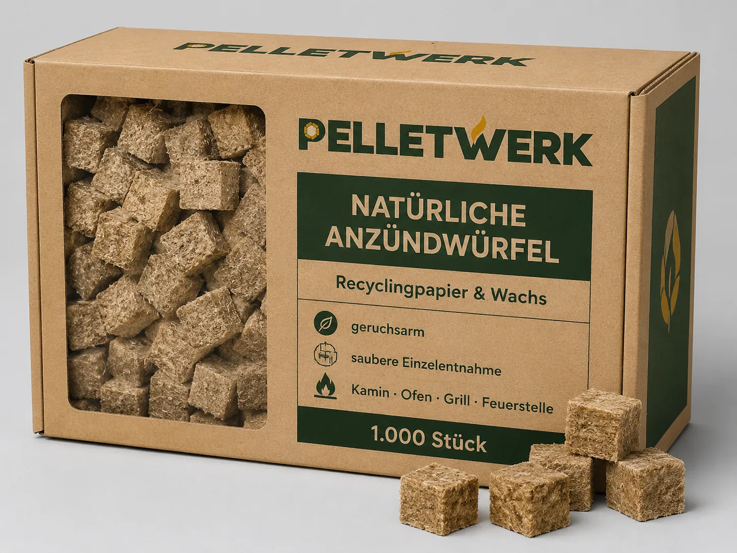 Natürliche Anzündwürfel aus Papier und Wachs – 1.000 Stück