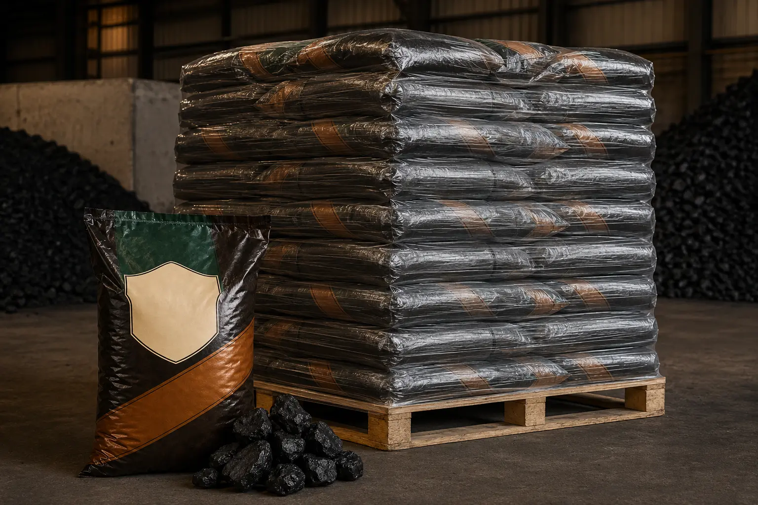 Carbone fossile pezzatura noce 25–80 mm, 26–28 MJ/kg – pallet 1.000 kg (50 × 20 kg)