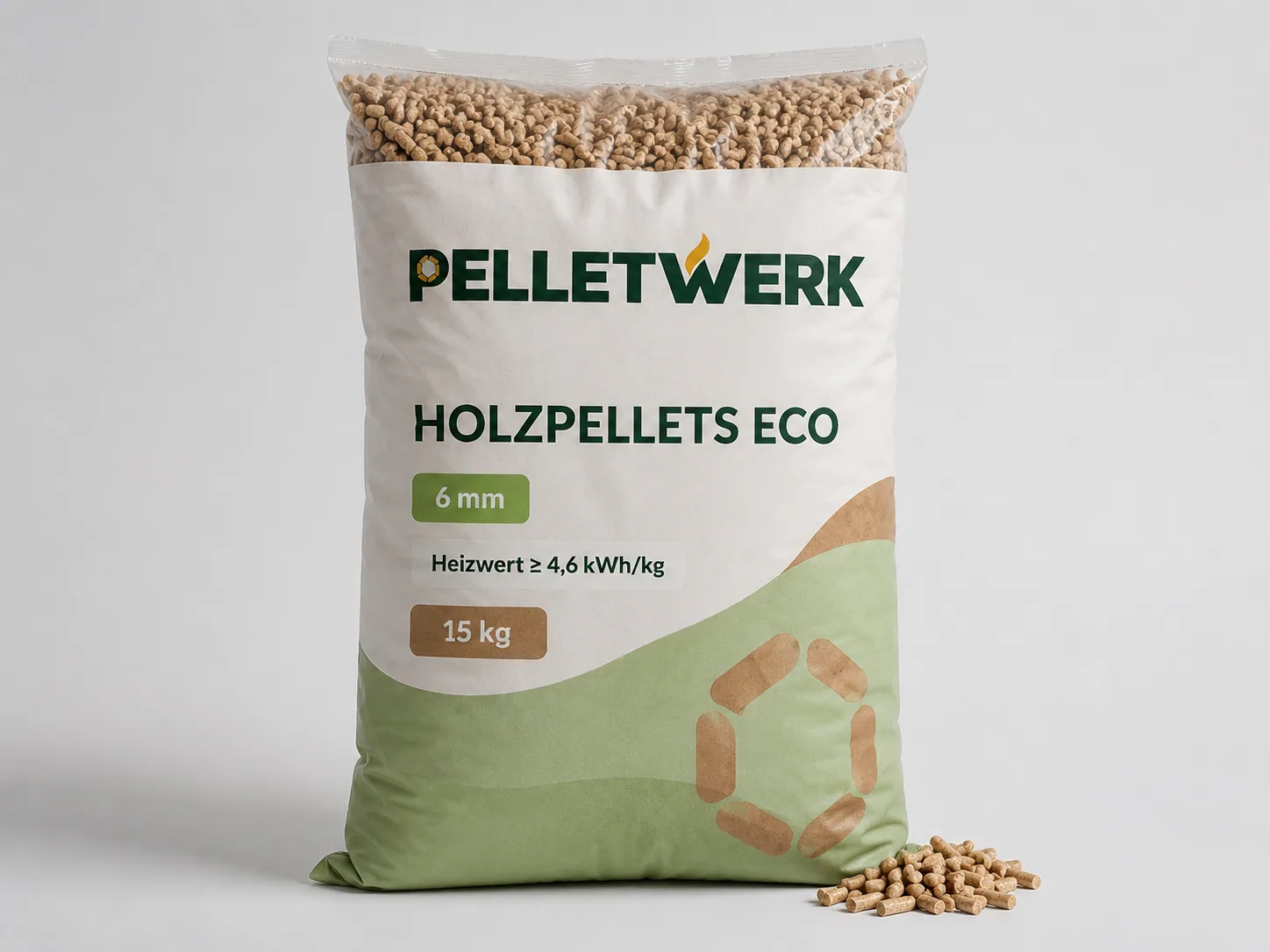 Holzpellets Economy 6 mm · Vorratspalette 990 kg (66 × 15 kg)