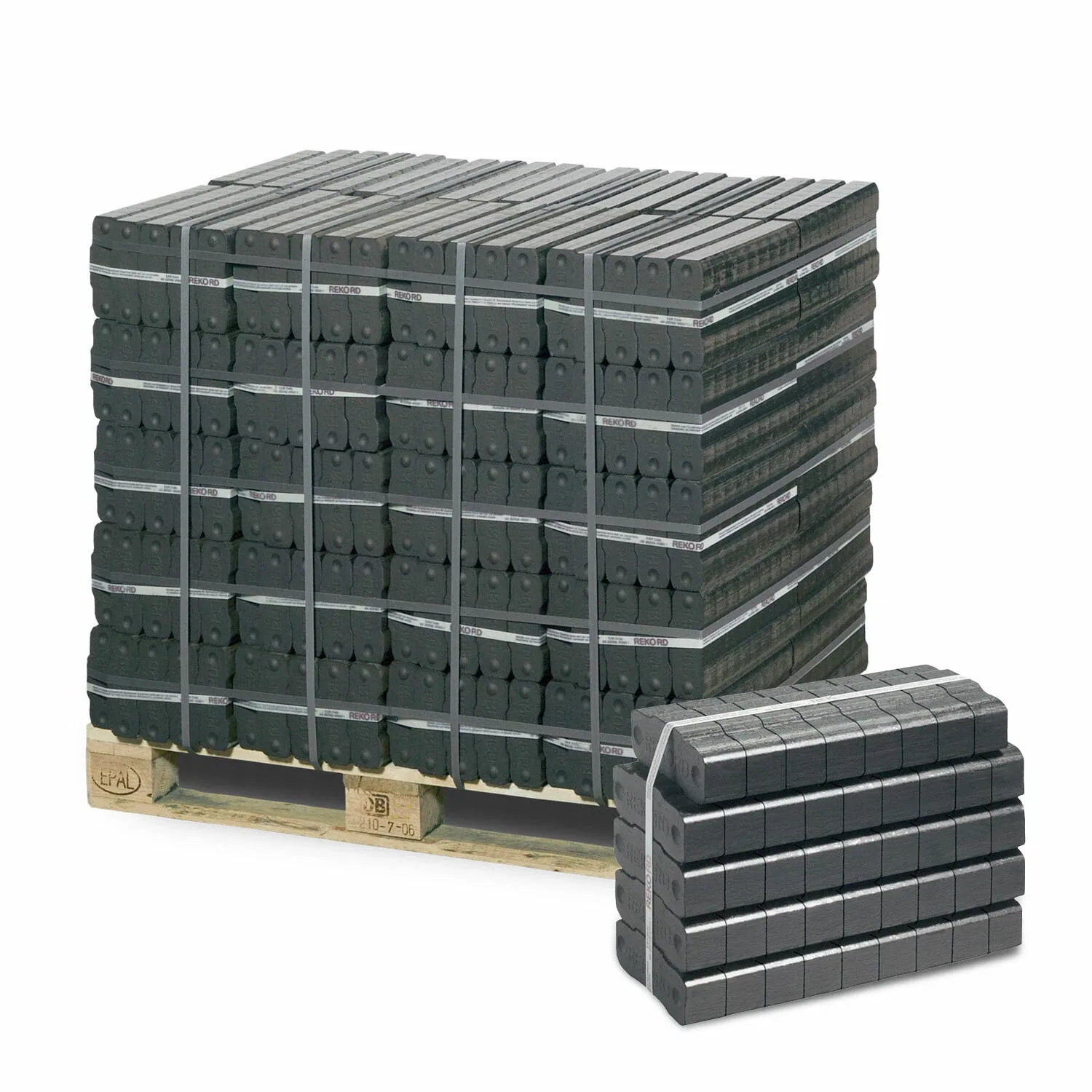REKORD Braunkohlebriketts · Vorratspalette 900 kg (90 × 10 kg)