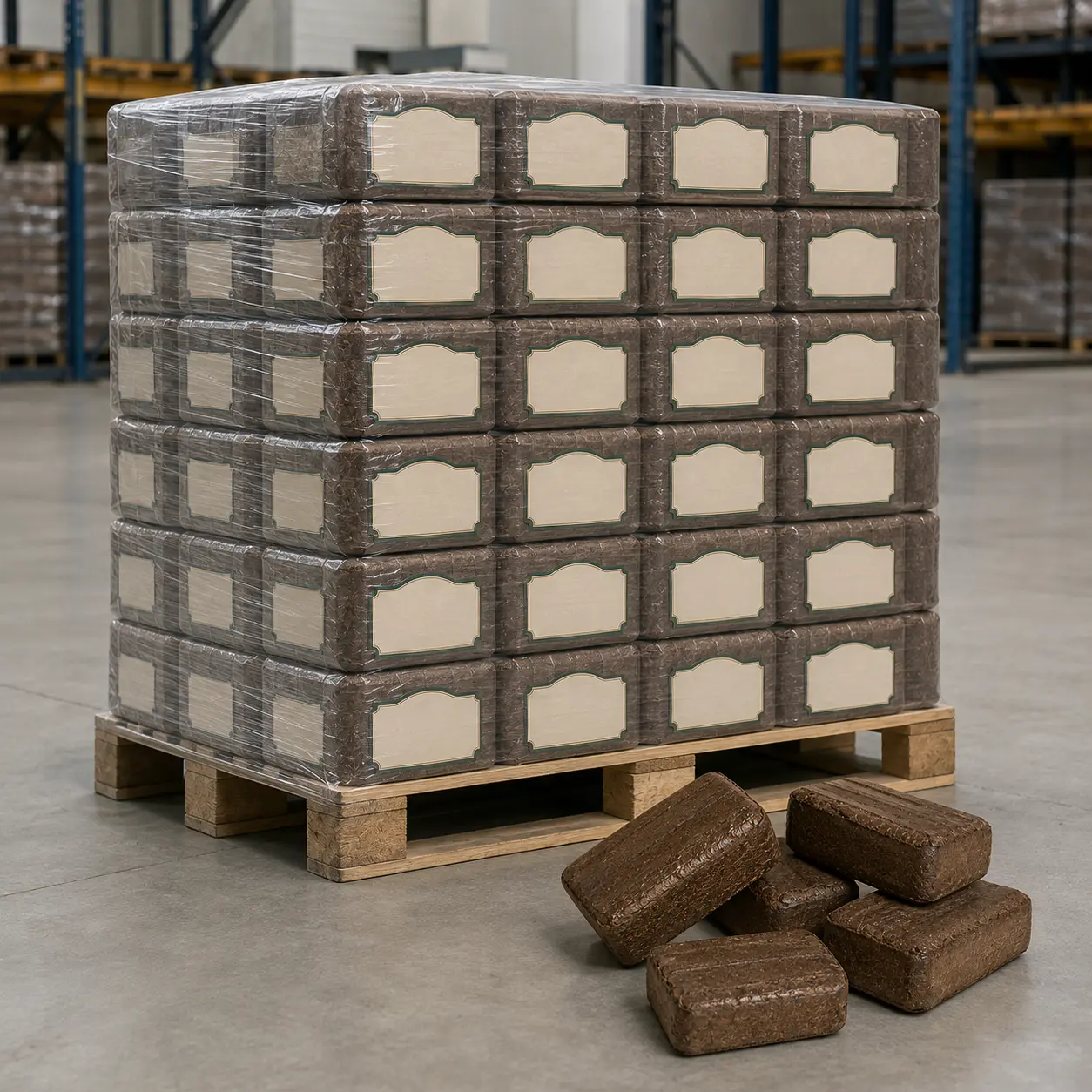 REKORD Braunkohlebriketts · Vorratspalette 900 kg (90 × 10 kg)